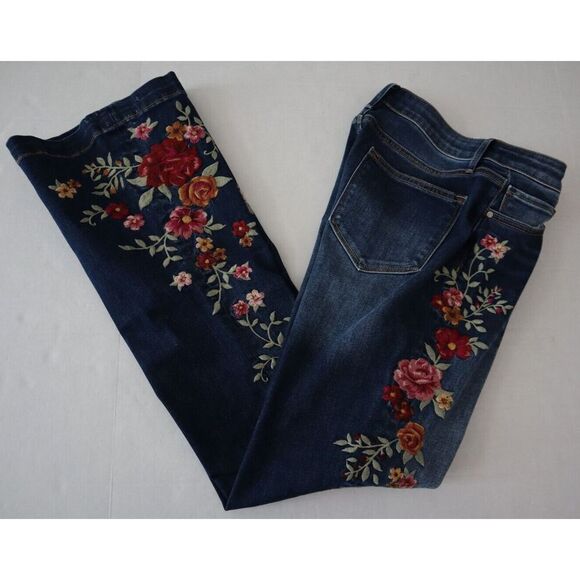 Driftwood xFree People Sz 29 Med. Wash Wyatt Floral Embroidered Bootcut Jeans - Picture 8 of 12